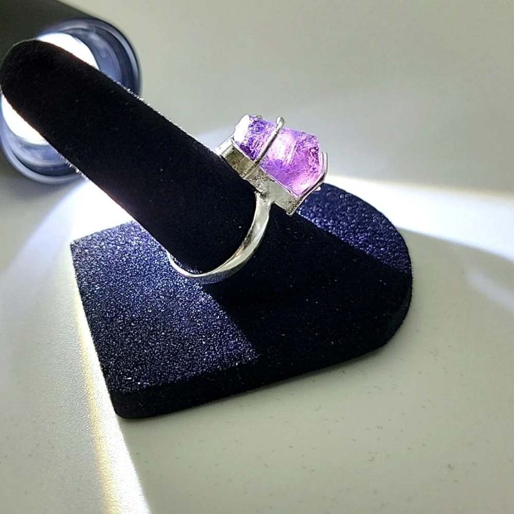 NEW 925 Silver Plated Amethyst Rough Natural Gemstone Ring Jewelry US Size 7.5